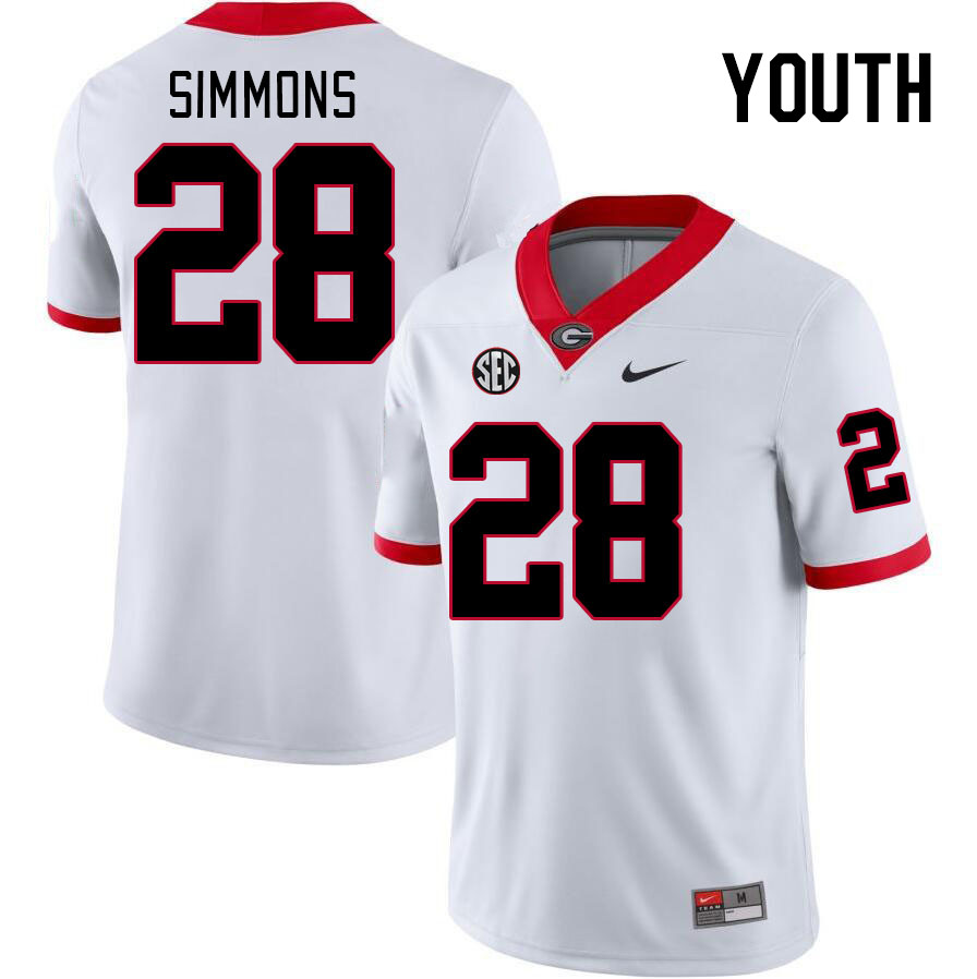 Youth #28 Mack Simmons Georgia Bulldogs College Football Jerseys Stitched-White - Click Image to Close